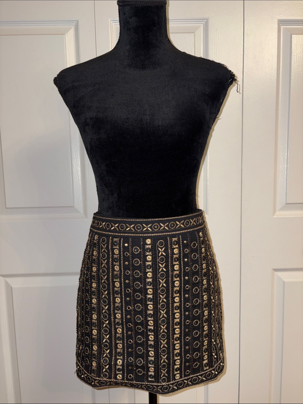 Embellished Black & Gold Mini Skirt